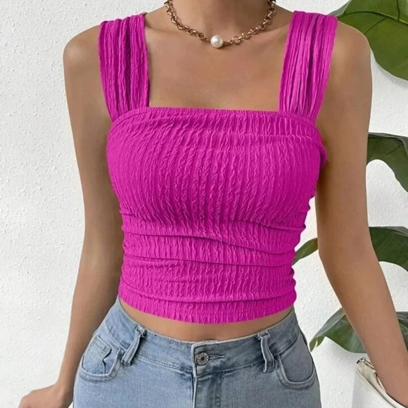 Women Summer Solid Color Textured Casual Tank Top - Picture 5 of 5
